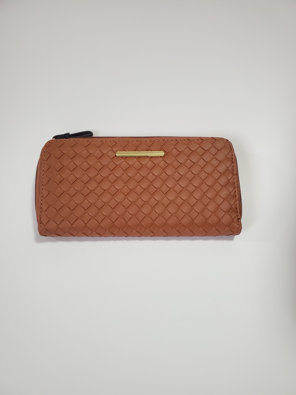 Woven Zip-Around Long Wallet Cognac Brown Cardholders